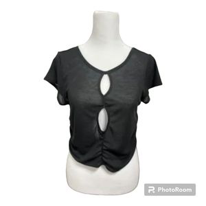 Free People Movement Women's Cut-out Cropped Ruched Tee Black Size XS NWOT